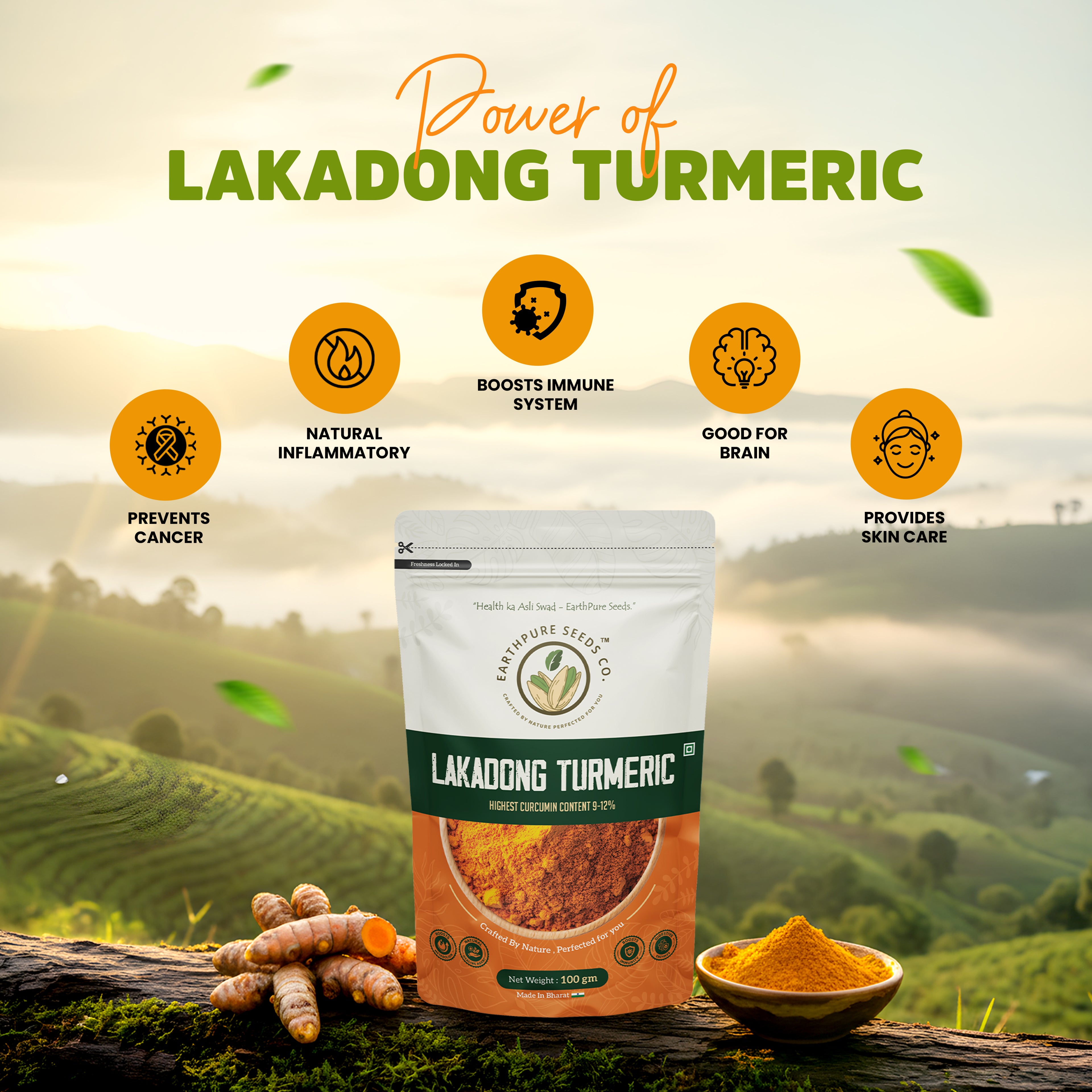 EarthPure Lakadong Turmeric Powder - rich in colour, strong in aroma, free from artificial enhancement