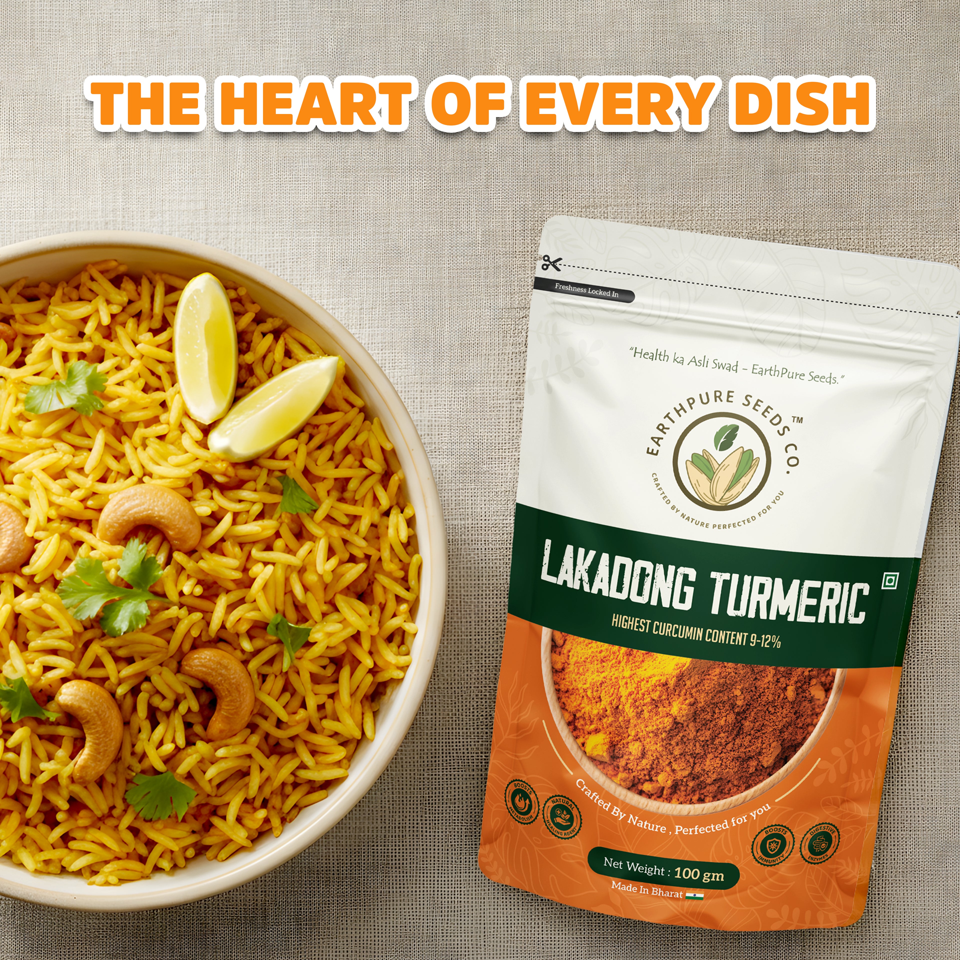 EarthPure Lakadong Turmeric Powder - rich in colour, strong in aroma, free from artificial enhancement
