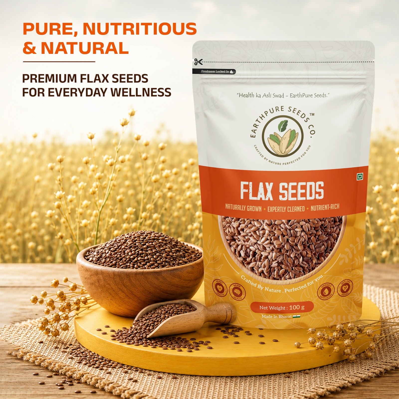EarthPure Flax Seeds – Rich Omega-3 Power + Clean Plant Protein
