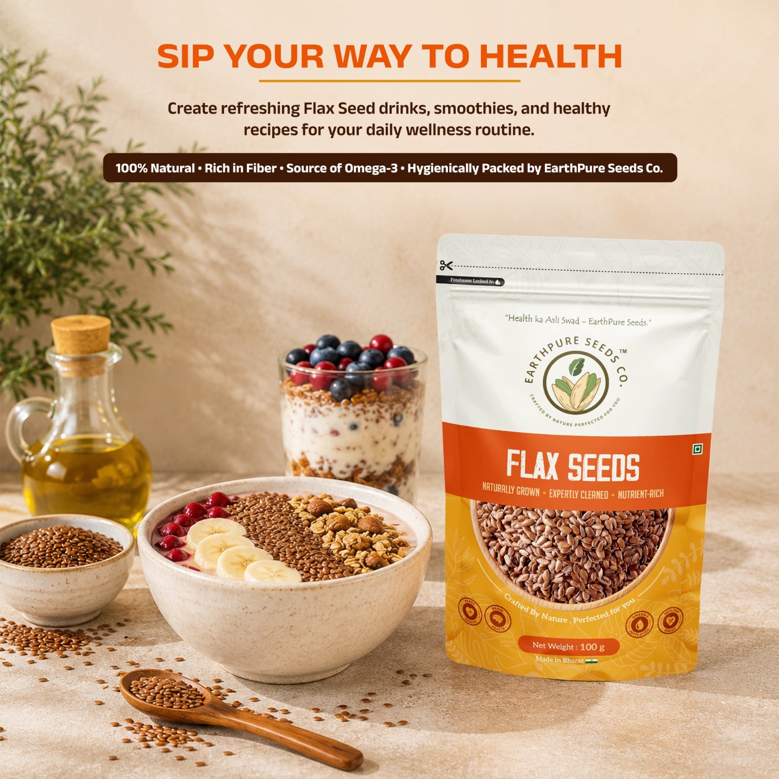 EarthPure Flax Seeds – Rich Omega-3 Power + Clean Plant Protein