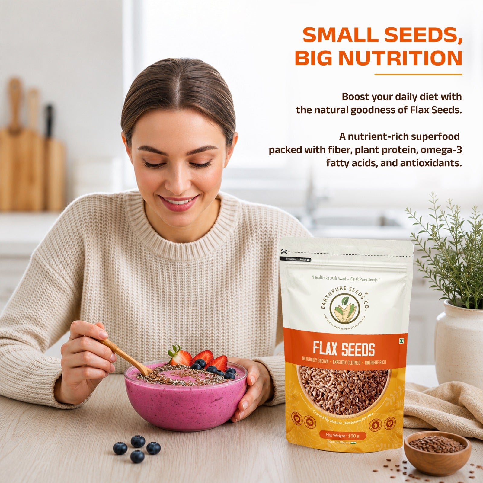 EarthPure Flax Seeds – Rich Omega-3 Power + Clean Plant Protein